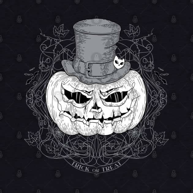 Halloween pumpkin original illustration black and white. Jack o Lantern Trick or treat. by ChrisiMM